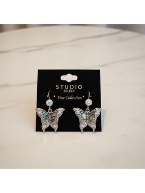 Studio Select Butterfly Drop Earrings Silver Tone Iridescent